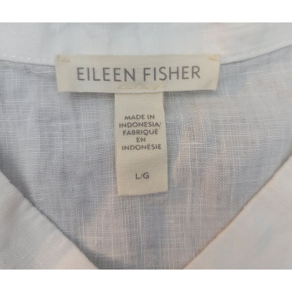 Eileen Fisher Womens Organic Linen Sleeveless Shirt L White Mandarin Collar - Picture 3 of 6